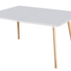 Mesa comedor rectangular extensible Nordika. Tapa DM lacado mate color blanco. Patas madera color haya. Extensible 180 - 220 cm. Medidas: 140 - 180 - 220 x 80 x 76 cm.