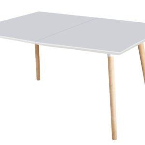 Mesa comedor rectangular extensible Nordika. Tapa DM lacado mate color blanco. Patas madera color haya. Extensible 180 - 220 cm. Medidas: 140 - 180 - 220 x 80 x 76 cm.