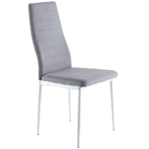 Silla comedor modelo Niza. Diseño moderno. Patas metálicas color blanco. Tapizado en tejido gris. Medidas: 43 x 44 x 98 cm.