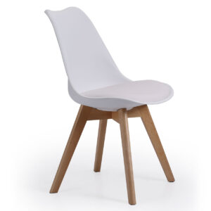 Silla comedor modelo Bistro. Patas nórdicas en madera. Carcasa plástico fácil limpieza. Asiento tapizado. Medidas: 48 x 54 x 84 cm.