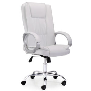 Sillón giratorio Atlas. Regulable en altura. Tejido símil piel blanco. Mecanismo basculante. Brazos tapizados. Medidas: 64 x 68 x 114 - 122 cm.