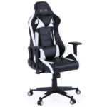 Sillón giratorio gamer NEO PRO. Altura regulable. Respaldo reclinable hasta 135º. Basculante 15º con bloqueo y regulador de presión. Brazos regulables en altura. Cojines lumbar y cervical incluidos. Ruedas blandas antirayas. Tejido símil piel. Bordado decorativo en parte superior. Medidas: 70 x 70 x 124 - 134 cm.