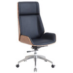 Altura regulable. Basculante con bloqueo. Traseras de asiento y respaldo en madera laminada. Tejido símil piel color negro. Medidas: 69 x 64 x 111 - 117 cm.