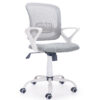 Silla giratoria modelo Brisa. Regulable en altura. Apoyabrazos. Refuerzo lumbar. Tejido 3-D transpirable. Estructura y brazos en color blanco. Medidas: 64 x 64 x 93 -101 cm.