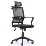 Sillón giratorio Winner.  Regulable en altura. Mecanismo basculante. Cabecero. Refuerzo lumbar. Tejido red transpirable negro. Medidas: 64 x 64 x 117 - 127 cm.