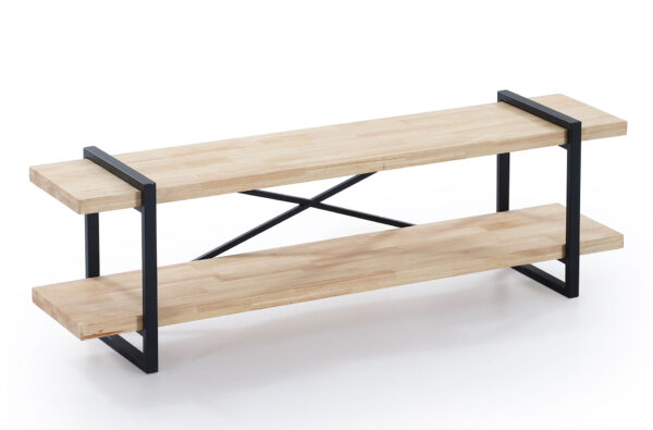 Mueble para TV Plank con estante inferior. Estantes en madera roble salvaje. Estructura metálica color negro. Medidas: 150 x 36 x 46 cm.