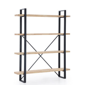 Estantería alta Plank. 4 estantes en madera roble salvaje. Estructura metálica color negro. Medidas: 150 x 30 x 180 cm.