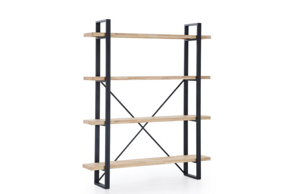 Estantería alta Plank. 4 estantes en madera roble salvaje. Estructura metálica color negro. Medidas: 150 x 30 x 180 cm.