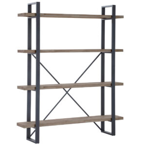 Estantería alta Plank. 4 estantes en madera roble. Estructura metálica color negro. Medidas: 150 x 30 x 180 cm.