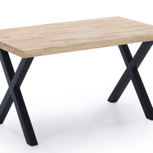 Mesa comedor fija modelo X-Loft 140. Tapa madera color roble salvaje 54 mm grosor. Patas metálicas color negro. Medidas 140 x 80 x 76 cm.