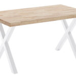 Mesa comedor fija modelo X-Loft 140. Tapa madera color roble nordish 54 mm grosor. Patas metálicas color blanco. Medidas 140 x 80 x 76 cm.