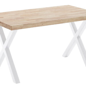 Mesa comedor fija modelo X-Loft 140. Tapa madera color roble nordish 54 mm grosor. Patas metálicas color blanco. Medidas 140 x 80 x 76 cm.