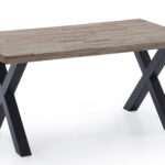 Mesa comedor fija modelo X-Loft 160. Tapa madera color roble american 54 mm grosor. Patas metálicas color negro. Medidas 160 x 90 x 76 cm.