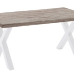 Mesa comedor fija modelo X-Loft 160. Tapa madera color roble american 54 mm grosor. Patas metálicas color blanco. Medidas 160 x 90 x 76 cm.