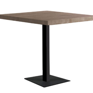Tapa madera color roble American 54 mm. Estructura y pie metálicos en color negro. Medidas: 70 x 70 x 74 cm.