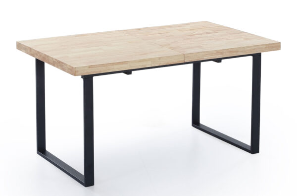 Mesa comedor modelo Natural extensible. Tapa madera roble 54 mm. Estructura y patas metálicas color negro. Medidas: 140 - 180 x 80 x 76 cm.