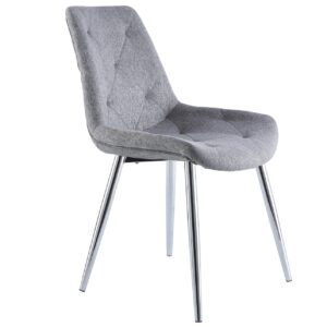 Silla comedor tapizada Marlene. Estructura metálica cromada. Tapizada en tejido gris. Medidas: 53 x 61 x 85 cm.