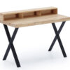 Mesa de estudio X-Loft. Tapa madera color roble Nordish 54 mm. Estante elevado para monitor. Patas metálicas color negro. Medidas: 120 x 60 x 77 - 88 cm.