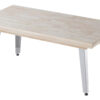 Mesa centro elevable. Tapa en madera roble nordish 54 mm con chaflán. Cajón interior portaobjetos. Patas metálicas color blanco. Topes de suelo regulables. Medidas: 120 x 60 x 47 - 64 cm.