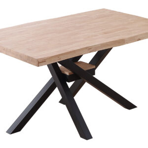 Tapa con formas en madera de roble. Patas metálicas color negro. Medidas: 150 x 90 x 76 cm.