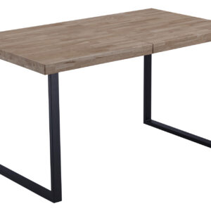Mesa de comedor extensible. Tapa madera de roble color honey 54 mm. Patas metálicas color negro. Extensible mediante guías. Medidas: 140 - 180 x 80 x 76 cm.