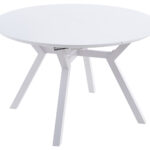 Extensible mediante guias metálicas. Ampliación interior tipo libro. Tapa y extensible en DM lacado blanco. Estructura inferior metálica en color blanco. Medidas: 120 - 160 x 120 x 75 cm.