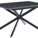Extensible mediante guias metálicas. Ampliación interior tipo libro en color negro. Tapa con acabado superior cerámico en color negro. Estructura inferior metálica en color negro. Medidas: 140 - 180 x 80 x 75 cm.