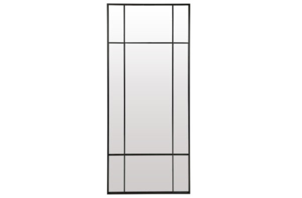 Espejo rectangular de tipo ventana. Estructura metálica color negro. Montaje vertical. Medidas: 70 x 3