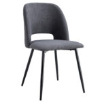 Silla de comedor tapizada. Tejido gris. Patas metálicas color negro. Medidas: 58 x 50 x 86 cm.