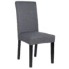 Silla tapizada. Desenfundable y lavable. Patas en madera maciza color negro. Tejido gris. Medidas: 47 x 60 x 100 cm.