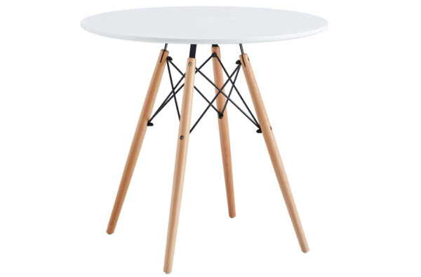 Mesa de comedor / cocina. Tapa DM lacado mate color blanco. Patas en madera de haya. Medidas: 80 x 80 x 75 cm.