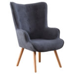Butaca Voss. Diseño moderno. Botones tapizados decorativos. Patas nórdicas en madera color haya. Tejido gris. Medidas: 71 x 75 x 95 cm.