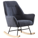 Butaca Rocker. Diseño moderno. Mecedora. Balancín metálico con acabados en madera color haya. Tejido gris. Medidas: 77 x 88 x 97 cm.