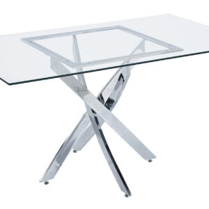 Mesa comedor Thunder. Cristal templado transparente. Patas metálicas cromadas. Medidas: 150 x 90 x 75 cm.