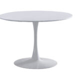 Mesa comedor redonda Gina. DM lacado blanco. Peana metálica. Medidas: 110 x 110 x 75 cm.
