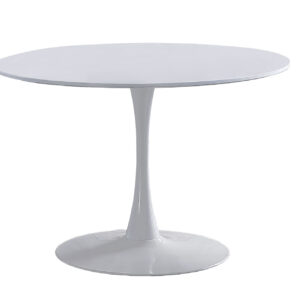 Mesa comedor redonda Gina. DM lacado blanco. Peana metálica. Medidas: 110 x 110 x 75 cm.