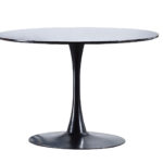 Mesa comedor redonda Gina. DM lacado negro. Peana metálica. Medidas: 110 x 110 x 75 cm.