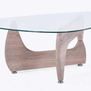 Mesa centro cristal transparente Leyna. Cristal templado de seguridad. Patas imitación madera de roble. Medidas: 110 x 70 x 40 cm.