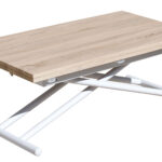 Mesa centro elevable y extensible Up - down. Elevable y convertible en mesa de comedor. Elevación mediante pulsador. Medida cerrada 100 x 50 x 49 - 76 cm. Medida abierta 100 x 100 x 49 - 76 cm. Tapa color roble cambrian. Estructura metálica color blanco.