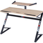 Mesa gamer XTR PRO. Tapa en madera roble nordish. Estructura metálica color negro. Soporte para monitor. Topes de suelo regulables. Medidas: 120 x 60 x 75 cm.
