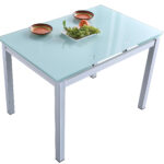 Mesa comedor Milán. Extensible. Estructura metálica en color blanco. Cristal templado color Blanco. Medidas: 110 - 170 x 70 x 75 cm.