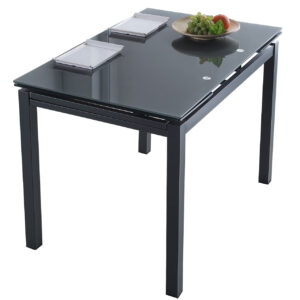 Mesa comedor Milán. Extensible. Estructura metálica en color gris. Cristal templado color gris. Medidas: 110 - 170 x 70 x 75 cm.
