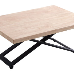 Mesa de centro elevable. Tapa en madera de roble. Estructura metálica color negro. Altura regulable. Medidas: 120 x 80 cm.