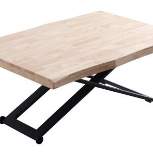 Mesa de centro elevable. Tapa con forma en madera de roble. Estructura metálica color negro. Altura regulable. Medidas: 120 x 80 cm.
