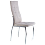 Silla comedor tapizada Diana. Estructura metálica cromada. Tapizada en tejido beige. Medidas: 44 x 57 x 100 cm.
