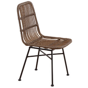 Silla comedor en rattan sintético marrón. Patas metálicas color negro. Medidas: 44 x 47 x 84 cm.