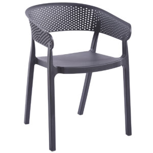 Sillón multiusos para uso interior / exterior. Polipropileno alta resistencia. Tratamiento anti UV. Apoyabrazos. Color gris antracita. Medidas: 54 x 50