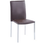 Sillón multiusos para uso interior. Asiento y respaldo tapizado en símil piel chocolate. Estructura metálica cromada. Medidas : 45 x 51