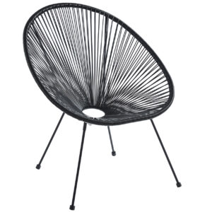 Sillón multiusos para uso interior / exterior. Tratamiento anti UV. Trenzado de asiento y respaldo en cordón PE color negro. Estructura y patas metálicas en color negro. Medidas: 80 x 71 x 85 cm.