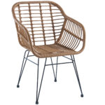 Sillón multiusos para uso interior / exterior. Tratamiento anti UV. Rattan PE color natural. Estructuras metálicas. Patas en color negro. Medidas: 56 x 61 x 82 cm.